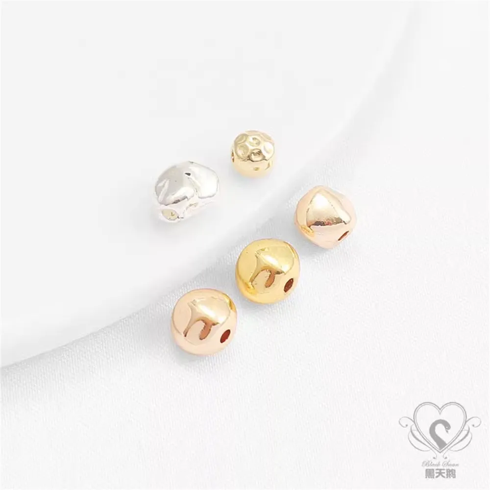14k Gold Color Preservation Concave and Convex Bead Flat Bead Bright Bead Bracelet Necklace Diy Handmade Jewelry Accessories