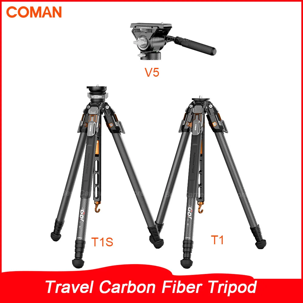 

Штатив COMAN T1/T1S V5 Travel из углеродного волокна с быстросъемной системой One Click и панорамной видеоголовкой для DSLR, Manfrotto, DJI