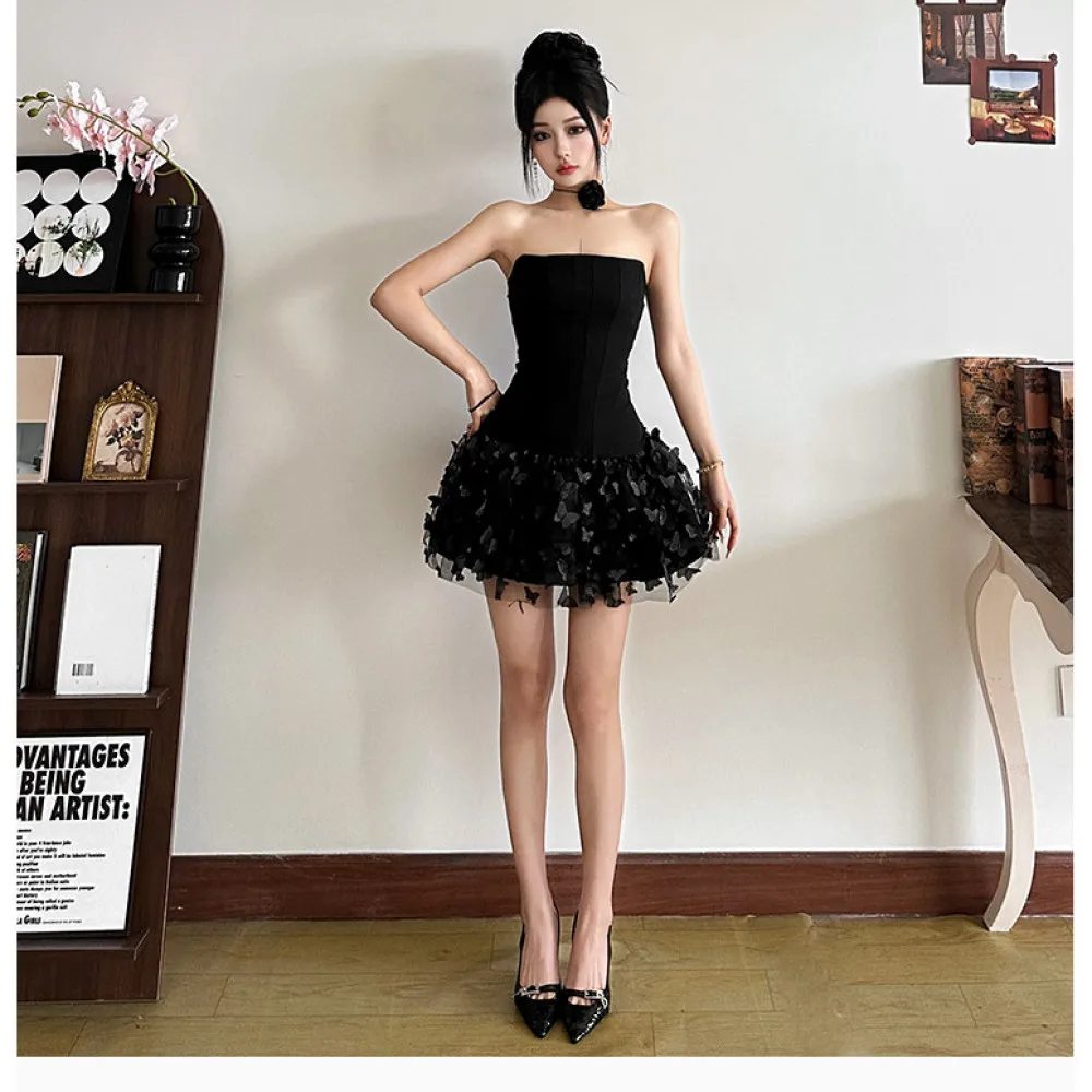 SylCue Y2K Mini robe sans manches en forme de taille sans bretelles dos nu couleur unie Sexy élégant décontracté été 2025 mode nouvelles femmes