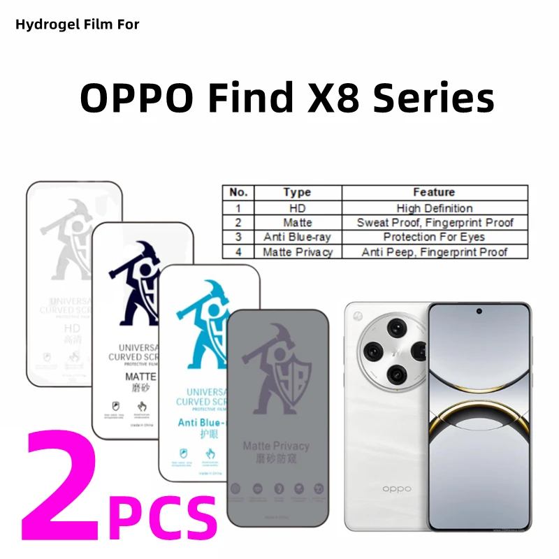 

2pcs HD Hydrogel Film For OPPO Find X8/X8Pro Matte Screen Protector For OPPO Find X8 ultra Eye Care Anti Spy Protective Film
