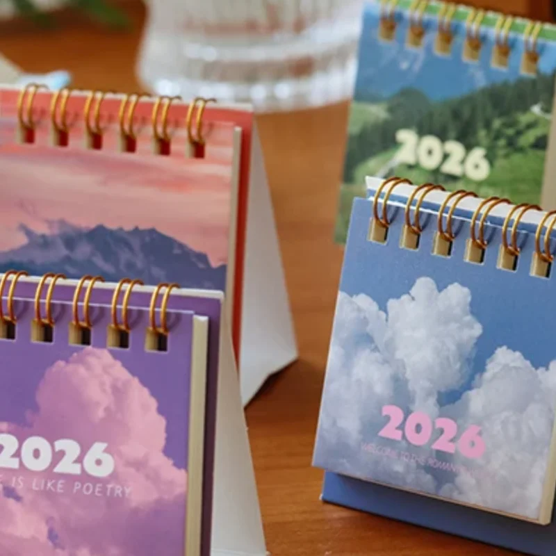 

2026 Landscape Mini Desk Calendar Creative Coil Calendar Planner Desktop Ornament Decoration Office Stationery