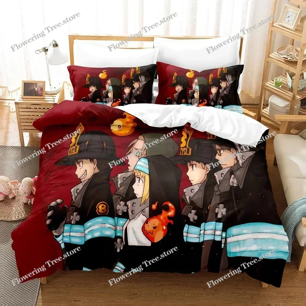 Fire Force Bedding Set Quilt Cover Twin Full Queen King Size With Pillowcases Anime Bed Set Aldult Kid Bedroom Decor Gift029963