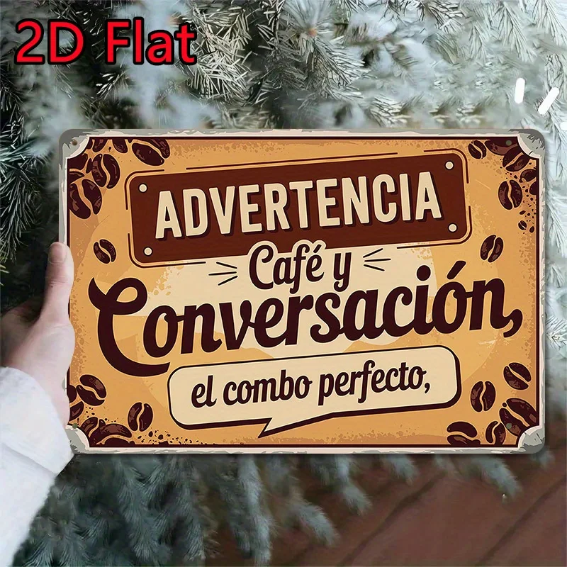 Letrero de metal vintage "café y conversación", es, arte de pared de hierro rústico con cita española, perfecto para el hogar, cocina, bar, cafetería D