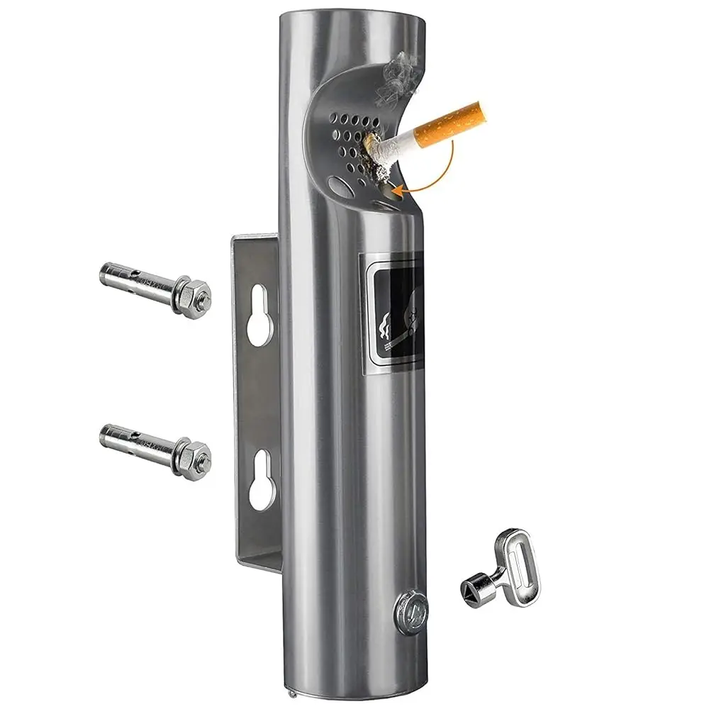 

Free ShippingElitra Outdoor Wall Mounted Cigarette Butt Receptacle - Slim Stainless Steel Smoke Disposal Unit with Lockable Bott