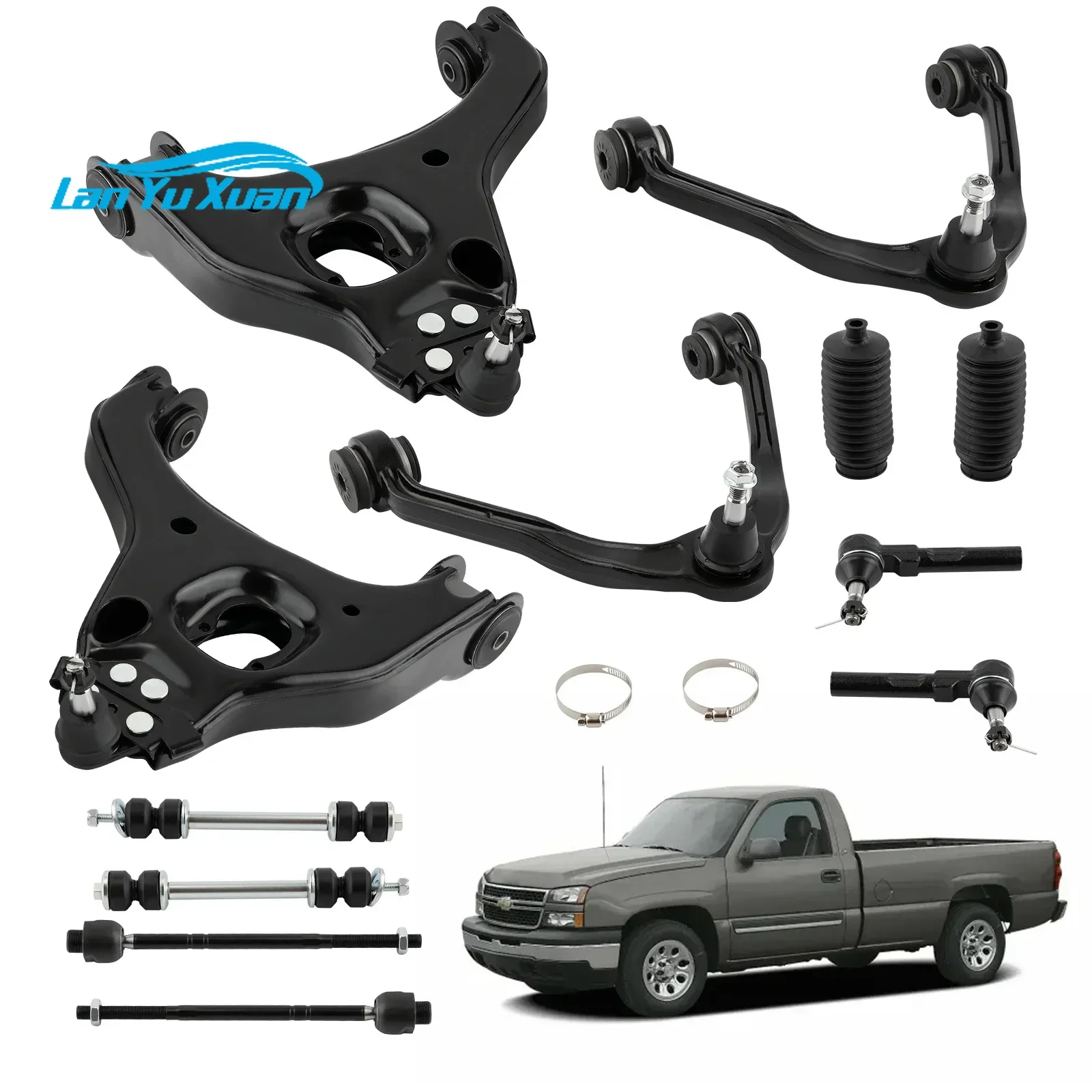 

12x Front Upper & Lower Control Arms Sway Bar for Chevy Silverado 1500 1999-2006