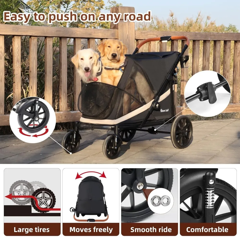 One-Click Folding 4 Wheel Foldable Dog Stroller for 2 Dogs with Storage Pocket Suitable for Pets Up