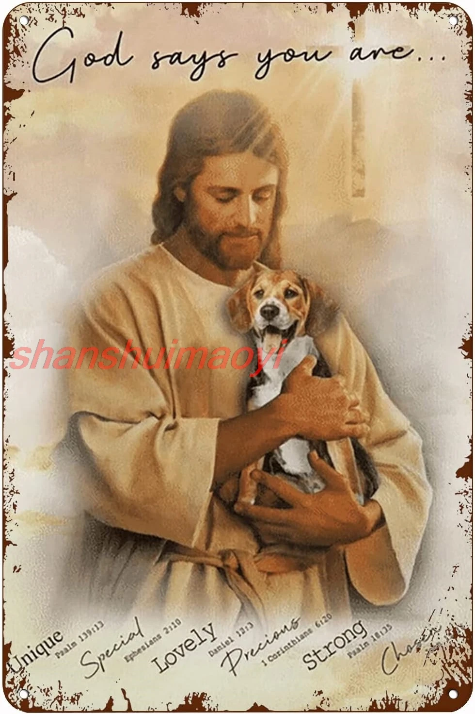 shan Aluminum Sign Metal Poster Plaque God Say You Are Beagle Dog Metal Sign Iron Painting Retro Wall Decor Nostalgic Wal 1pc