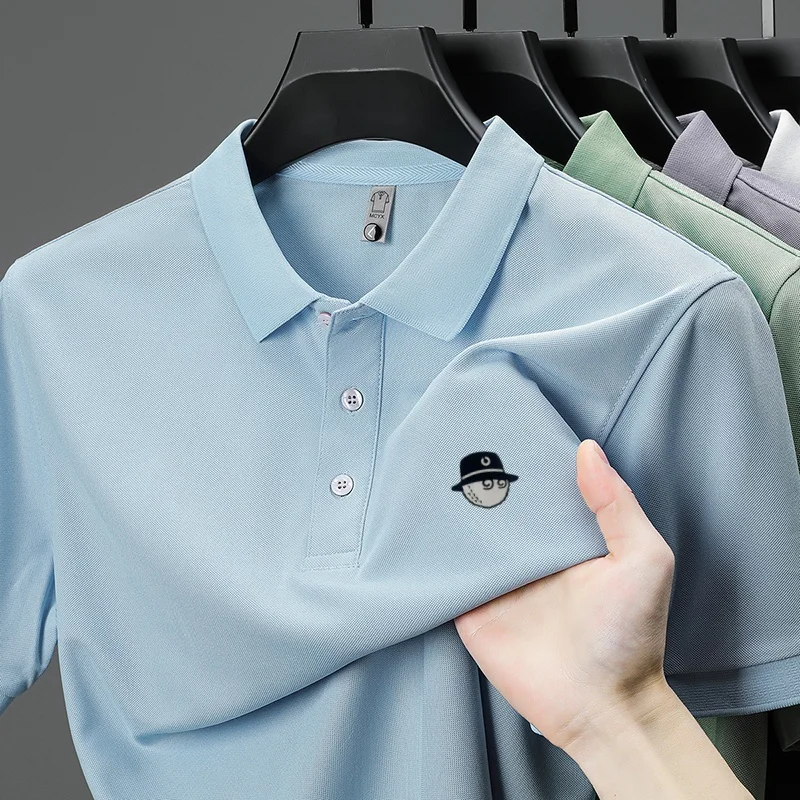 men's summer short sleeves golf polo shirt lapel solid color office ventilate t-shirt exercise leisure high quality men's wear