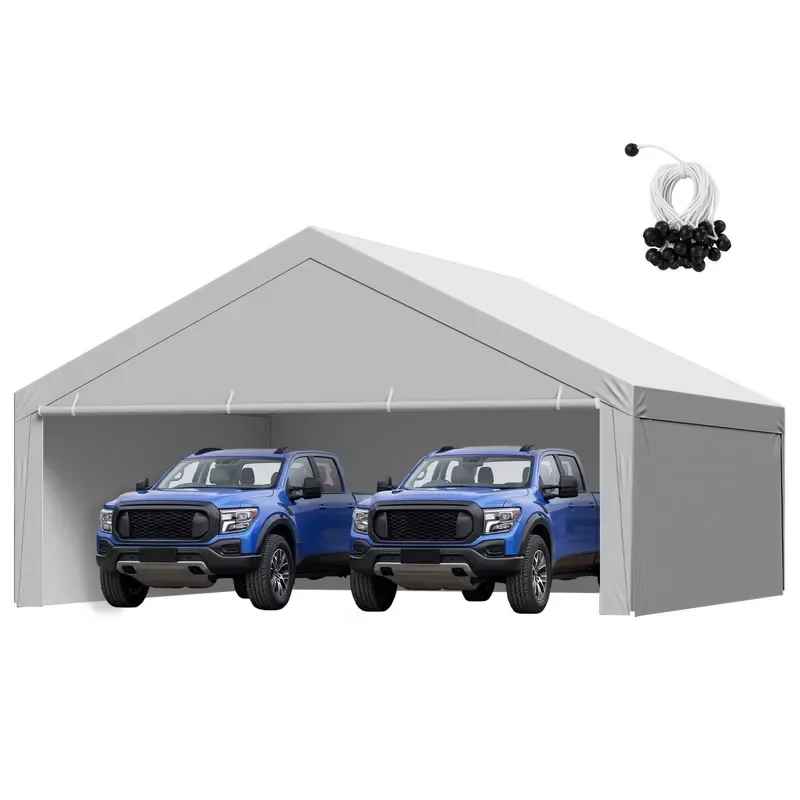 20 X 20 ft UV-Resistant Waterproof Heavy Carport Replacement Canopy Potable Garage Tent Top Tarp Sidewalls Grey Frame