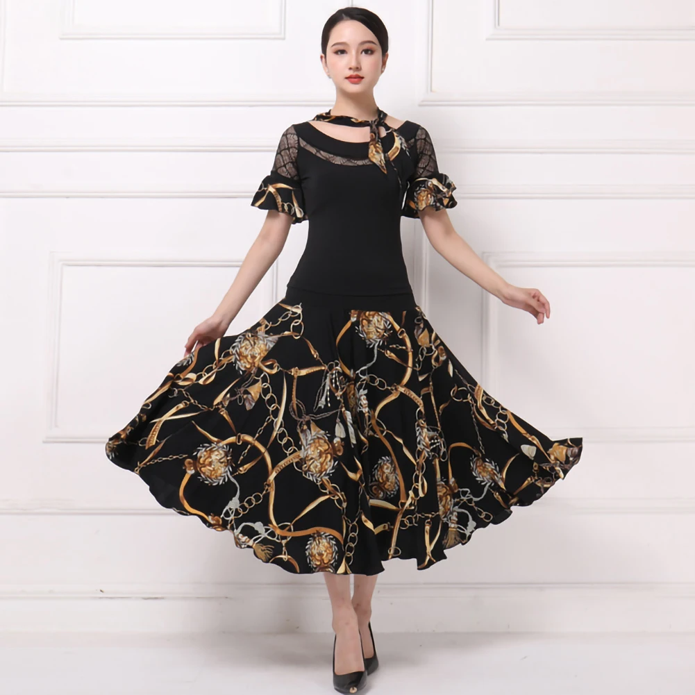 

Waltz Competition suit Short-sleeved Shirt Standard dress Print Performance Ballroom Dance Practice Costume