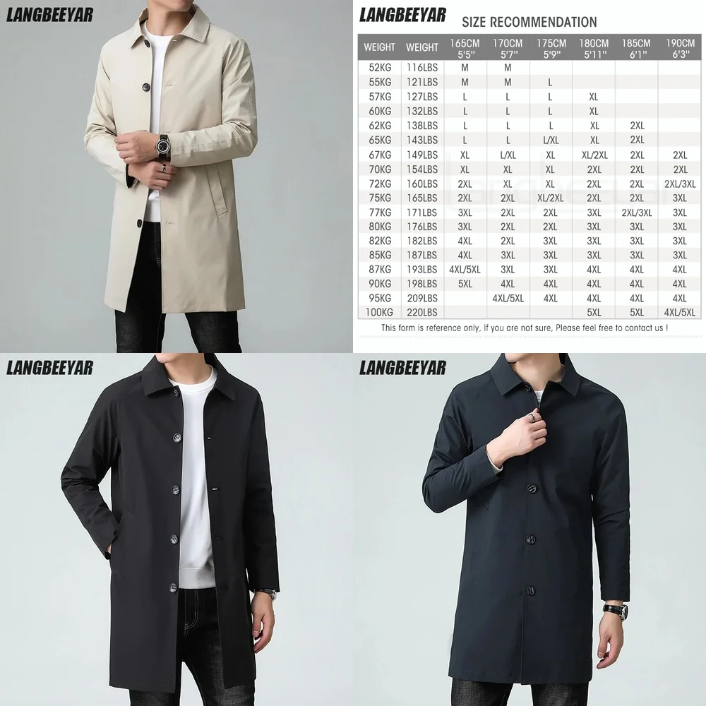 

Top Quality Korean Casual Fashion Long Trench Coat for Men Slim Fit Windbreaker Overcoat