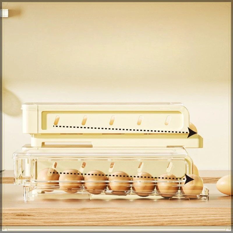 Rolling Egg Storage Box Food Grade PP Easy Clean Foldable Large Capacity Fresh Keeping Kitchen Refrigerator Egg Organizer Holder
