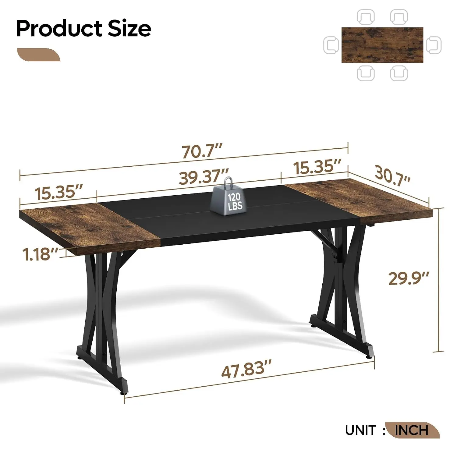 Large Executive Desk Thickened Desktop Rustic Brown Wood Metal Computer Office Table Home Office Business Writing, Customized