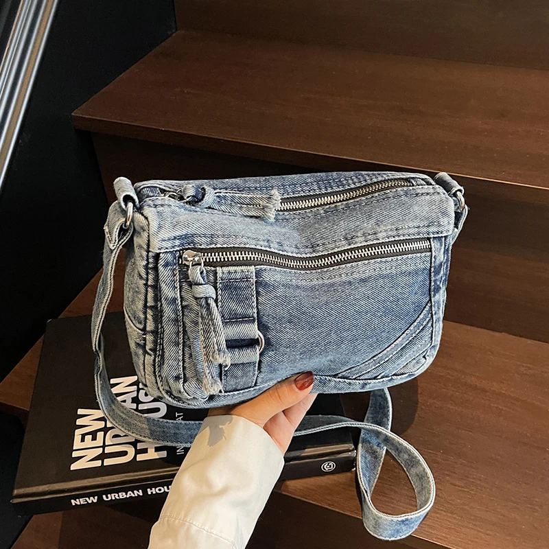 

Women Vintage Handbag Canvas Teenager Shoulder Tote Bags Large Capacity Denim Messenger Bags Ladies Casual Handbag Zipper Purse