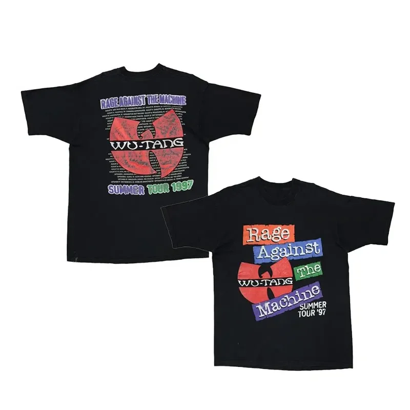 Wu-Tang Clan Retro-Muster bedrucktes amerikanisches Retro-Kurzarm-T-Shirt für Männer und Frauen – Detail 6