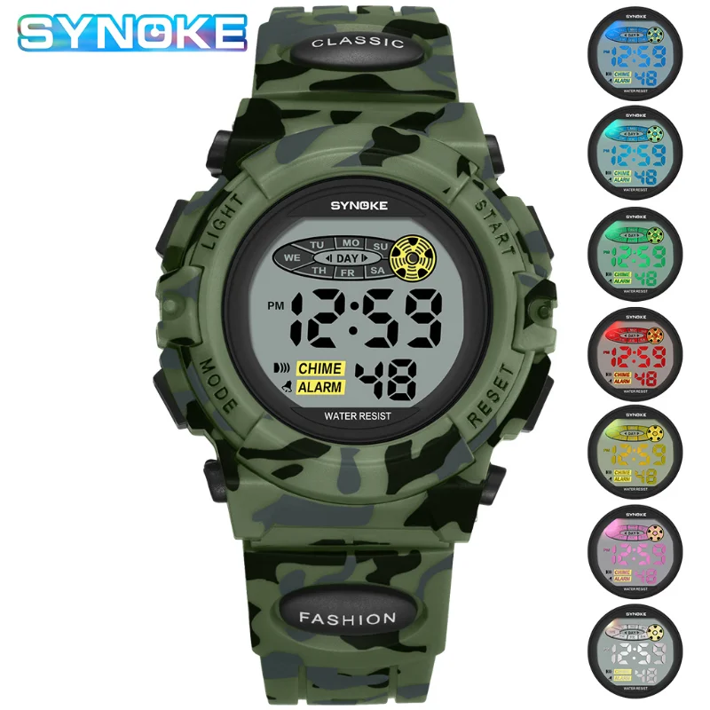 

Digital Watch Popular 7 Color Luminous Camouflage Sports Military Electronic Watches for Men Women Kid LED Wristwatch Free Box