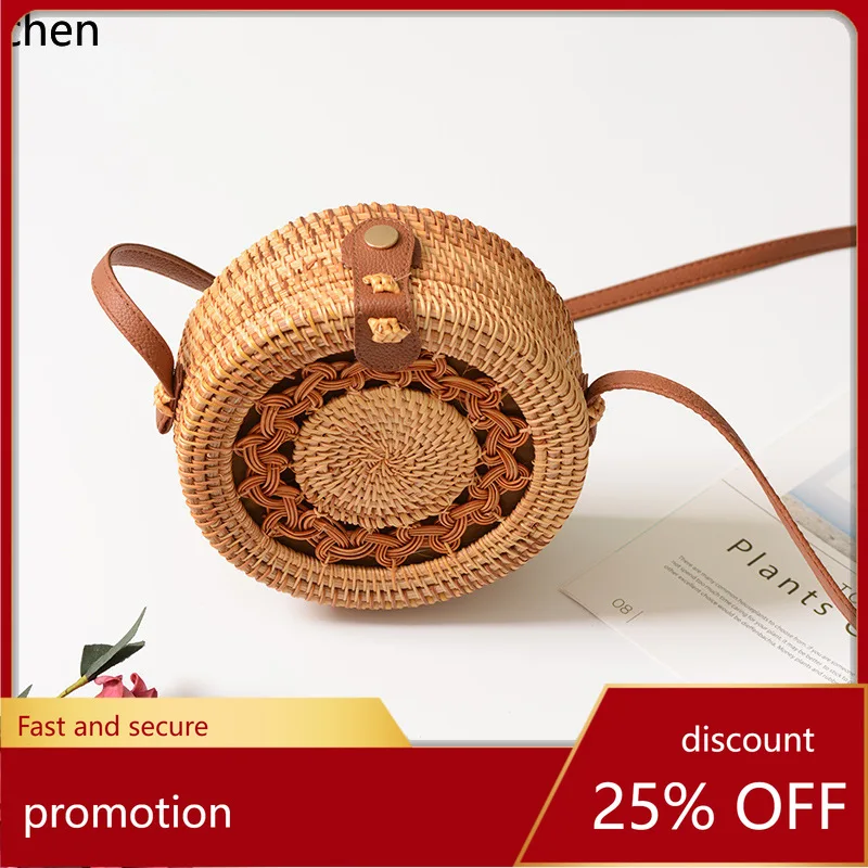 

YFY Handmade Woven Rattan Hollow Leather Buckle Bag