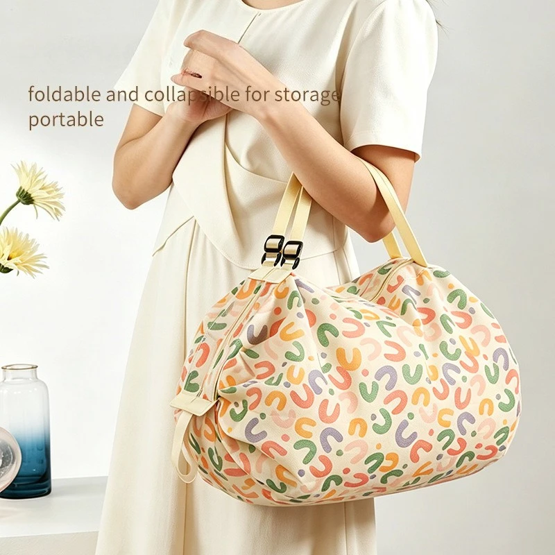 Foldable Non Woven Shopping Bag Dual Handles Travel Shoulder Portable Thickened Large Reusable Grocery Tote for Supermarket