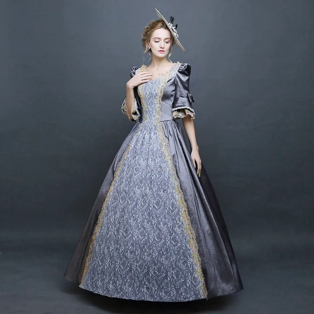 ยุคกลางลูกไม้ Splicing Maxi ชุด Halloween COSPLAY เครื่องแต่งกาย Renaissance Retro Princess Victorian PARTY Ball BANDAGE Vestidos