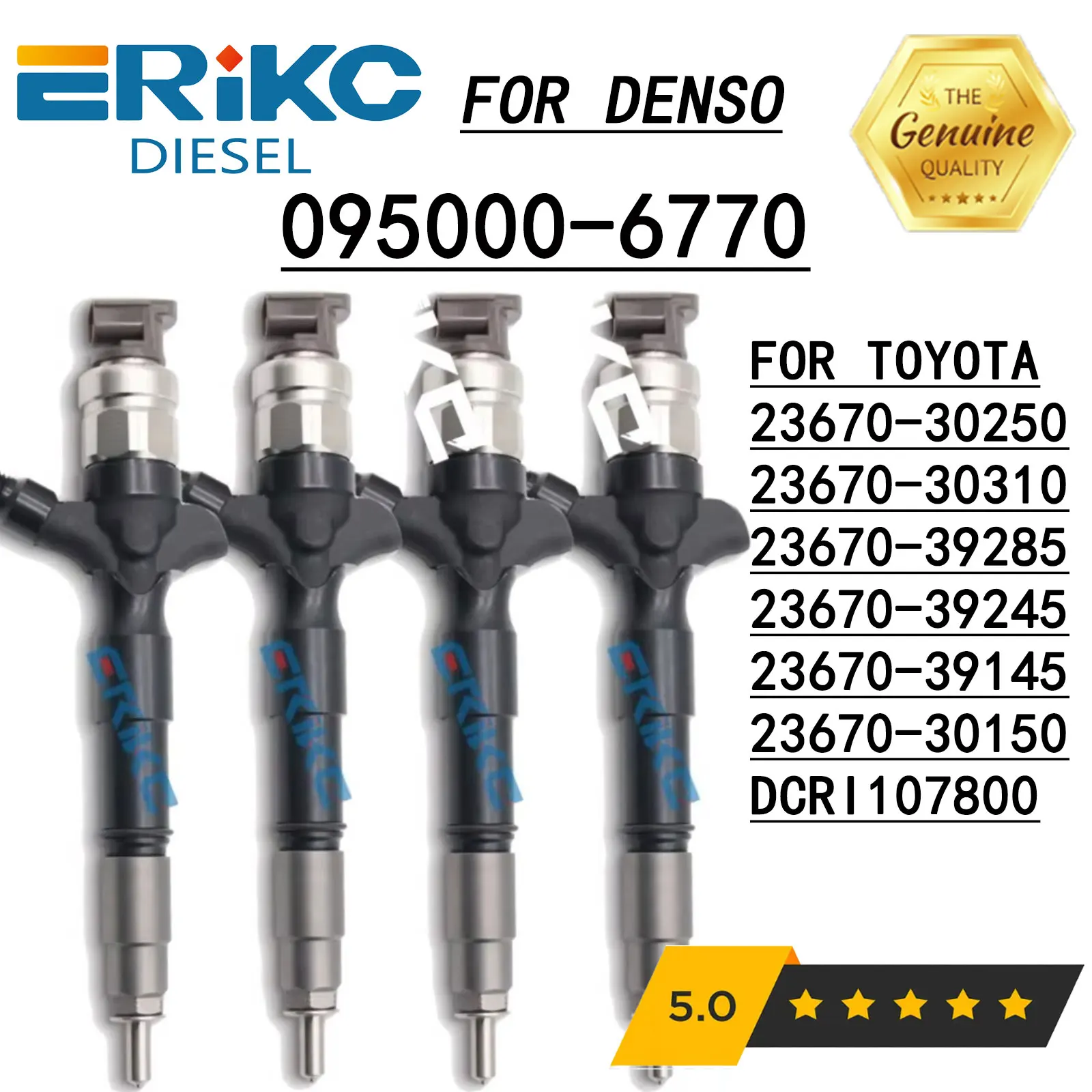 4PCS 095000-6770 Common Rail injector 23670-39285 23670-39245 23670-39145 23670-30150 For Toyota Hiace 2.5 D-4D 2KD 2367039145