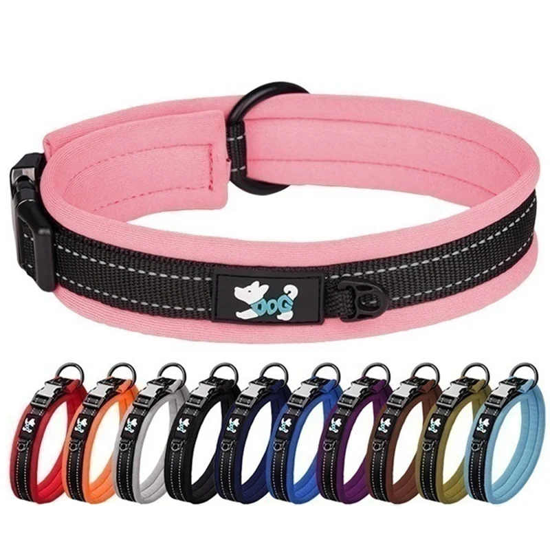 CP399 Soft Comfortable Padded Engraving Buckle Reflective Adjustable Durable Nylon High Quality Pet Dog Collar