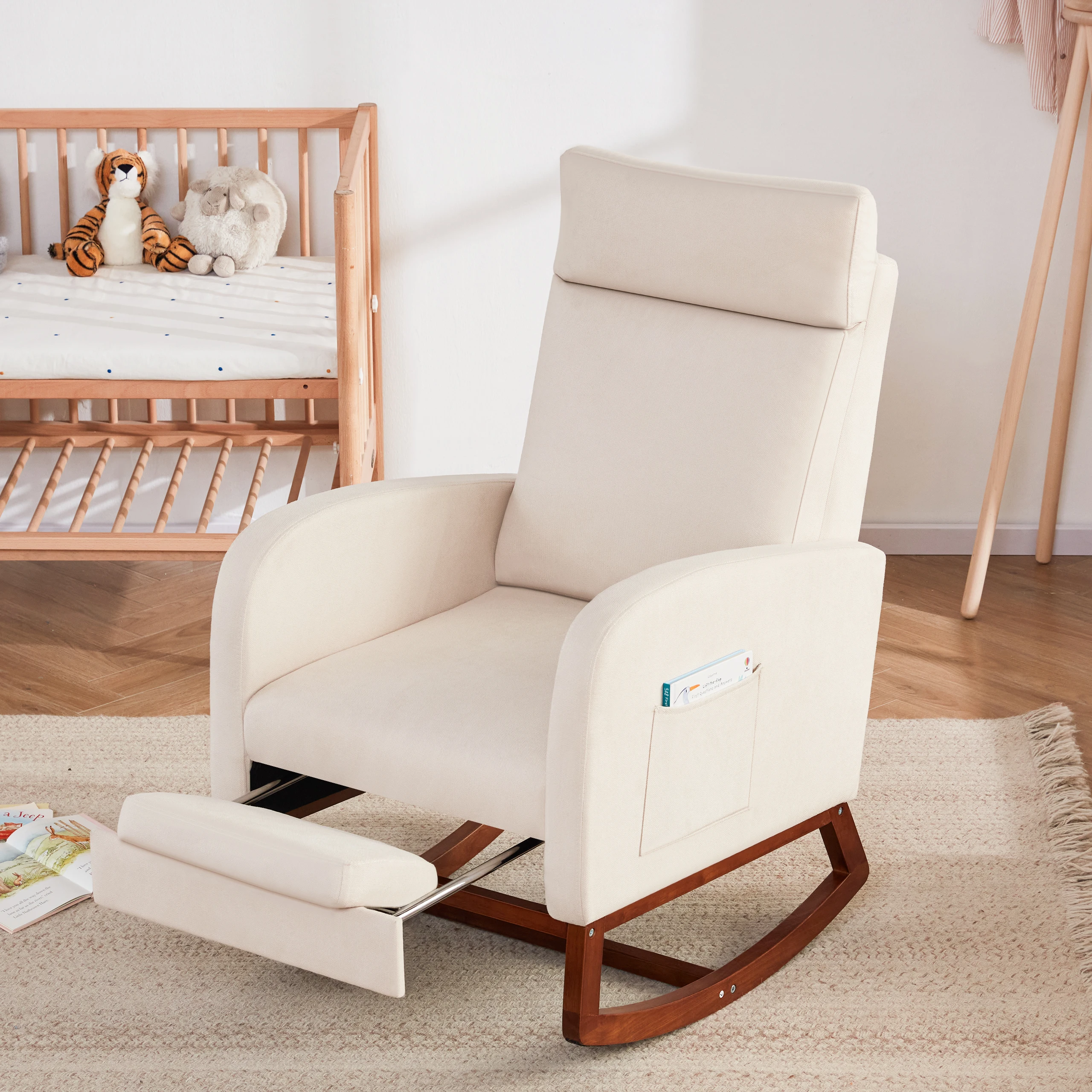 Modern Upholstered Glider Recliner Chair with Footrest, Nurs
