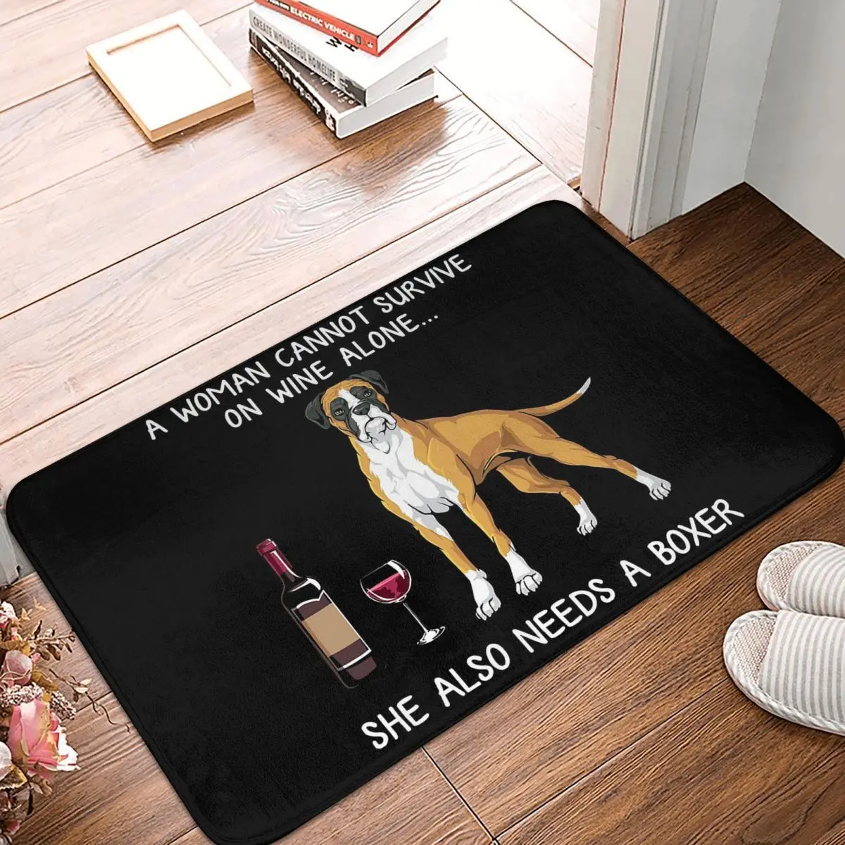 Boxer And Wine Funny Dog Anti-slip Doormat Floor Mat Water oil proof Carpet Rug for Kitchen Entrance Home Bedroom Footpad Mats