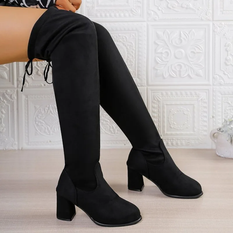 

Winter 2026 OVERThe Knee Women Boots Stretch Fabrics High Heel Slip on Shoes Pointed Toe Woman Long Boots Size Plus Size 35 - 43