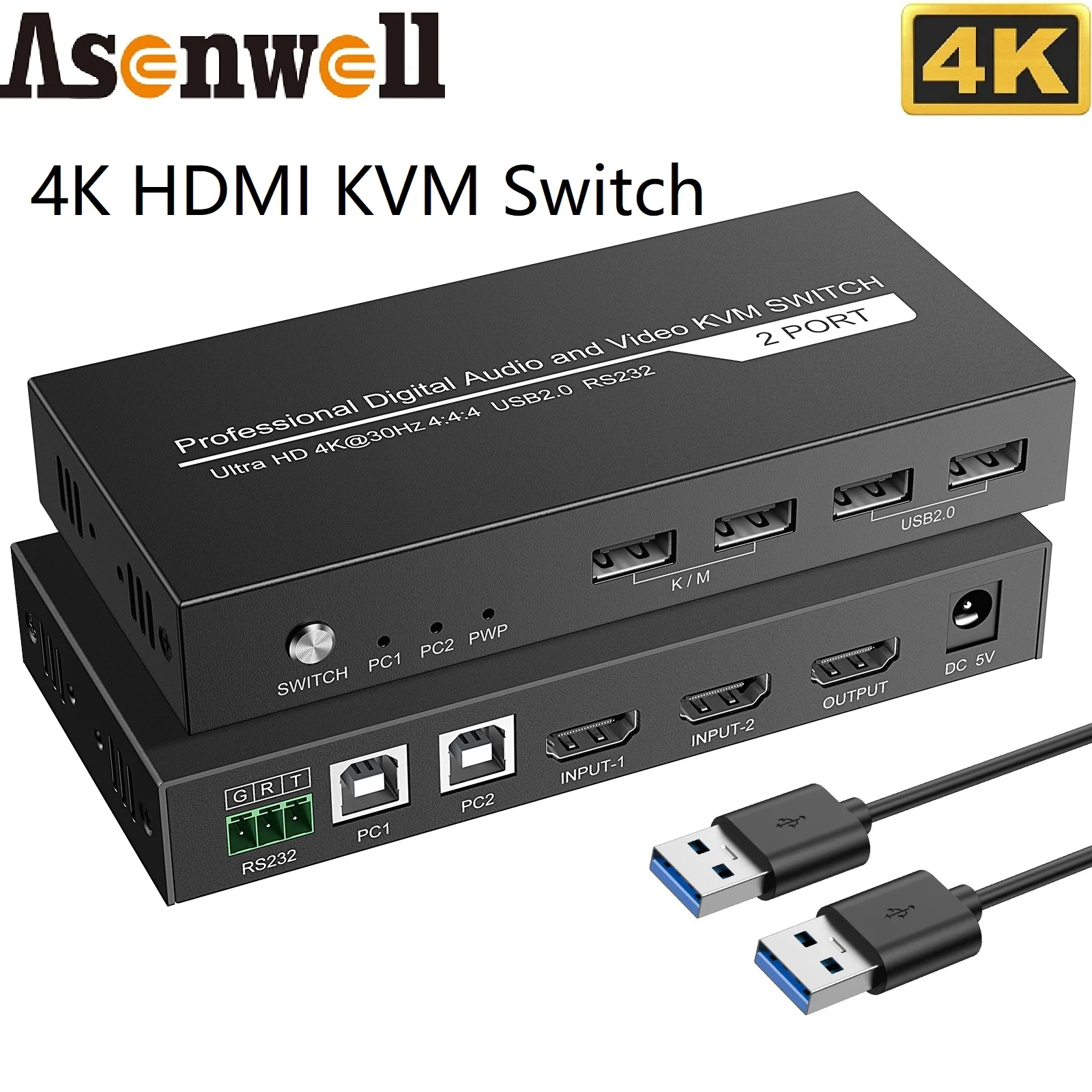 HDMI-Compatible KVM Switch 4K60Hz 2 In 1 Out Dolby Vision HDR10 Selector Switcher 2x1 RS232 Control USB2.0 for PC Laptop Control