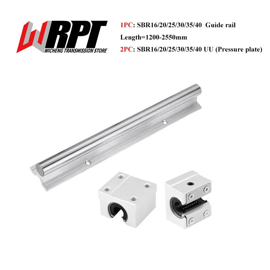 Linear Guide 1PC SBR12 16 20 25 30 35 40 Length 1200-2550mm 2PCS SBR12-40UU Pressure Plate Slider Bearing DIY Mills CNC Parts