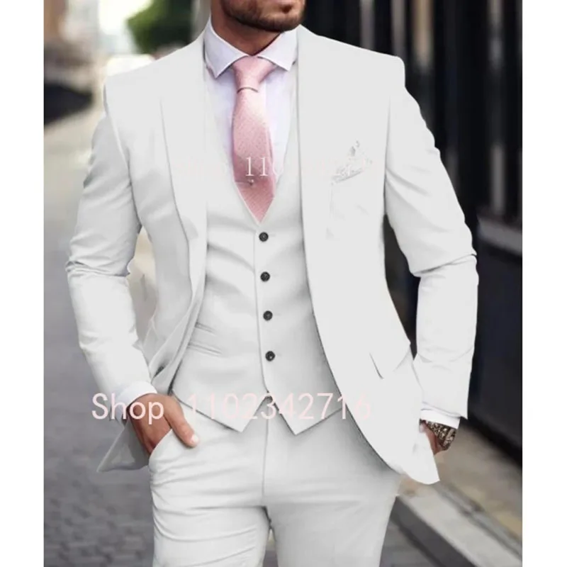 Pink Luxury Men Suits 2024 Terno Slim fit 3 Piece Jacket Pant With Vest Groom Wedding Tuxedo Costume Homme Formal Occasion Terno