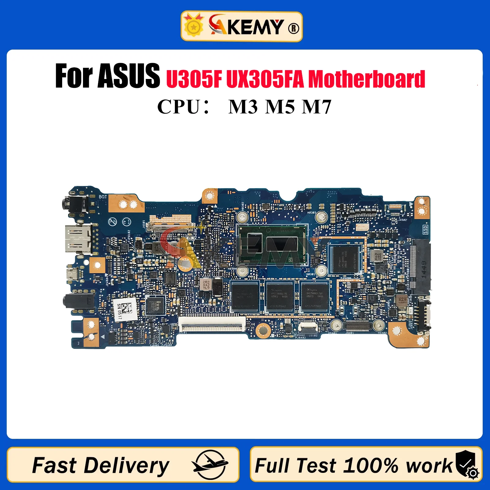 

UX305FA Laptop Motherboard For ASUS ZenBook UX305F U305F UX305FA Notebook Mainboard With M3 M5 M7 CPU 100% tests OK fast ship
