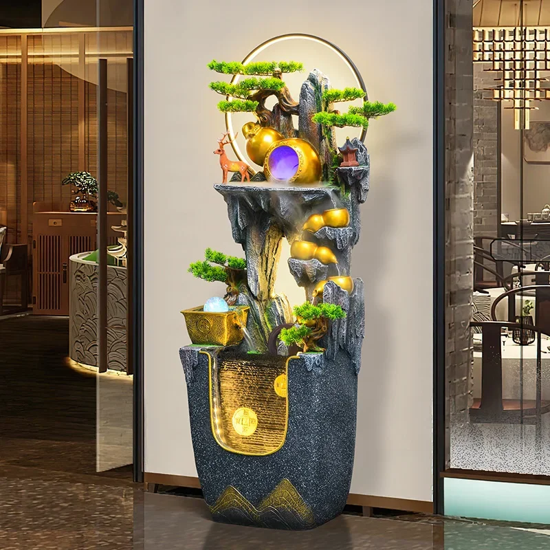 FG-*Lucky Chinese-style flowing water ornament rockery circulating water feature decoration living room floor feng shui wheel