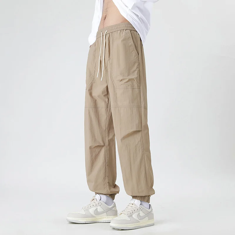 New Fashion Versatile Men'S Casual Sports Haren 9-Point Pants Spring Summer Youth Student Elastic Waist Workwear Trousers