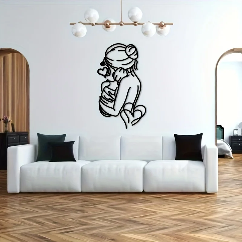 CIFBUY Iron Art Wall Decor Mother Child Metal Sign Minimalist Wall Art Family Plaque Birth Announcement Room Decoration
