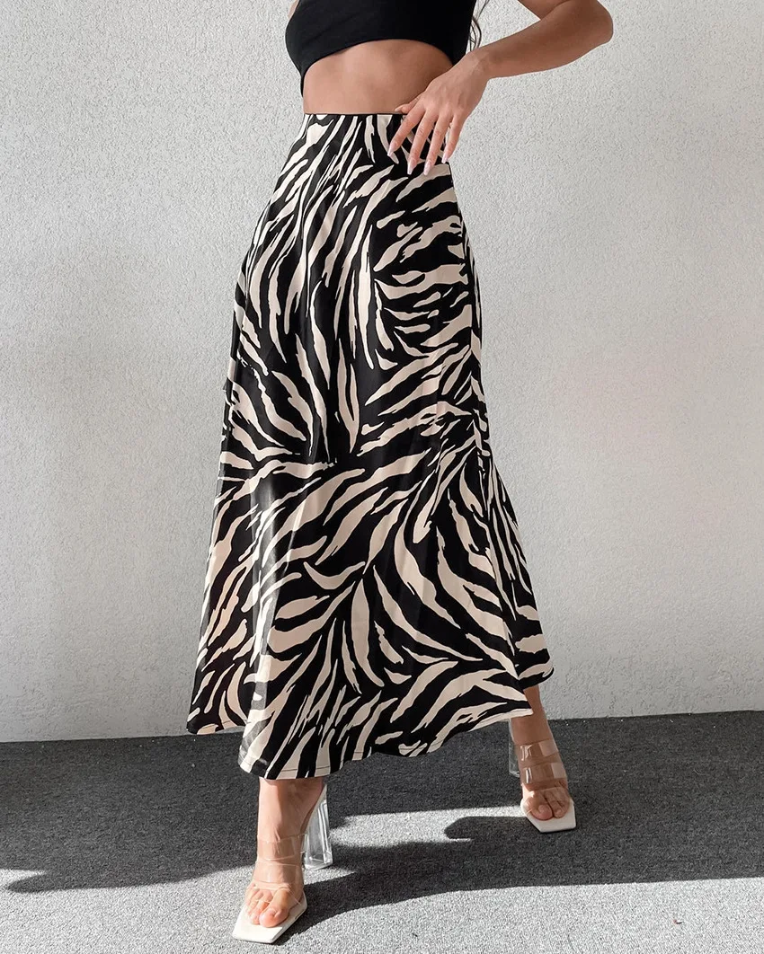 

High Waist Slim Zebra Pattern A-line Skirt 2024 European And American Autumn And Winter Women's Long Skirt Fashion Female Jupe