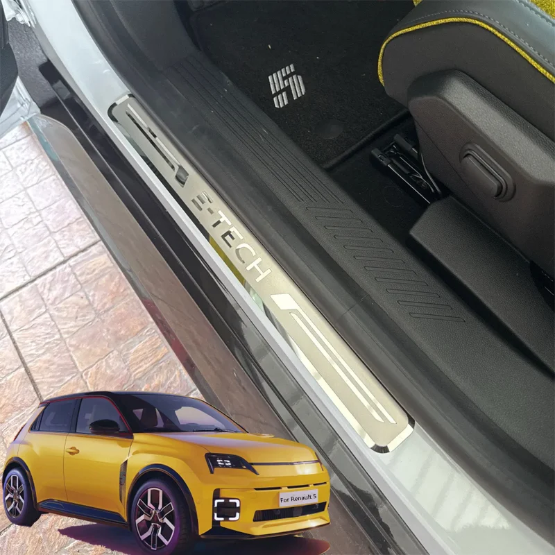 For Renault 5 2024 2025 Car Door Sill Scuff Plate Pedal Cover Exterior Threshold Protector Auto Stickers Trim Accessories