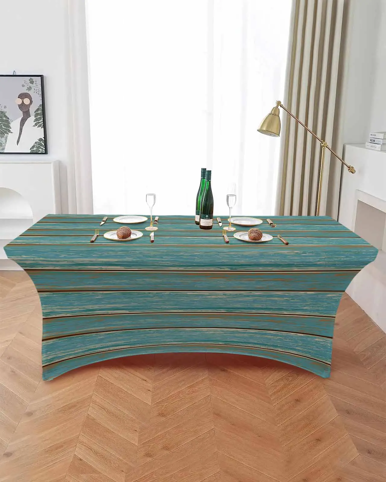 Aqua Vintage Wood Grain Rustic Table Skirt Wedding Decoration Home Birthday Party Table Skirt Dessert Table Cover Home Decor