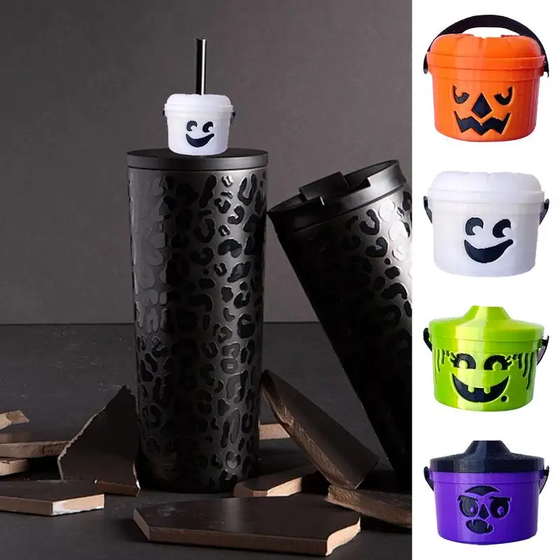 Spooky Straw Topper Halloween Buckets Straw Tips Lids Silicone Drinking Straw Tips Reusable Cup Straw Topper For Halloween