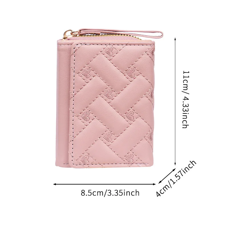 New Fashionable Women's Wallet Minimalist Embroidered Heart Tri-Fold Card Holder PU Coin Purse Multi-Card Compartment Wallet