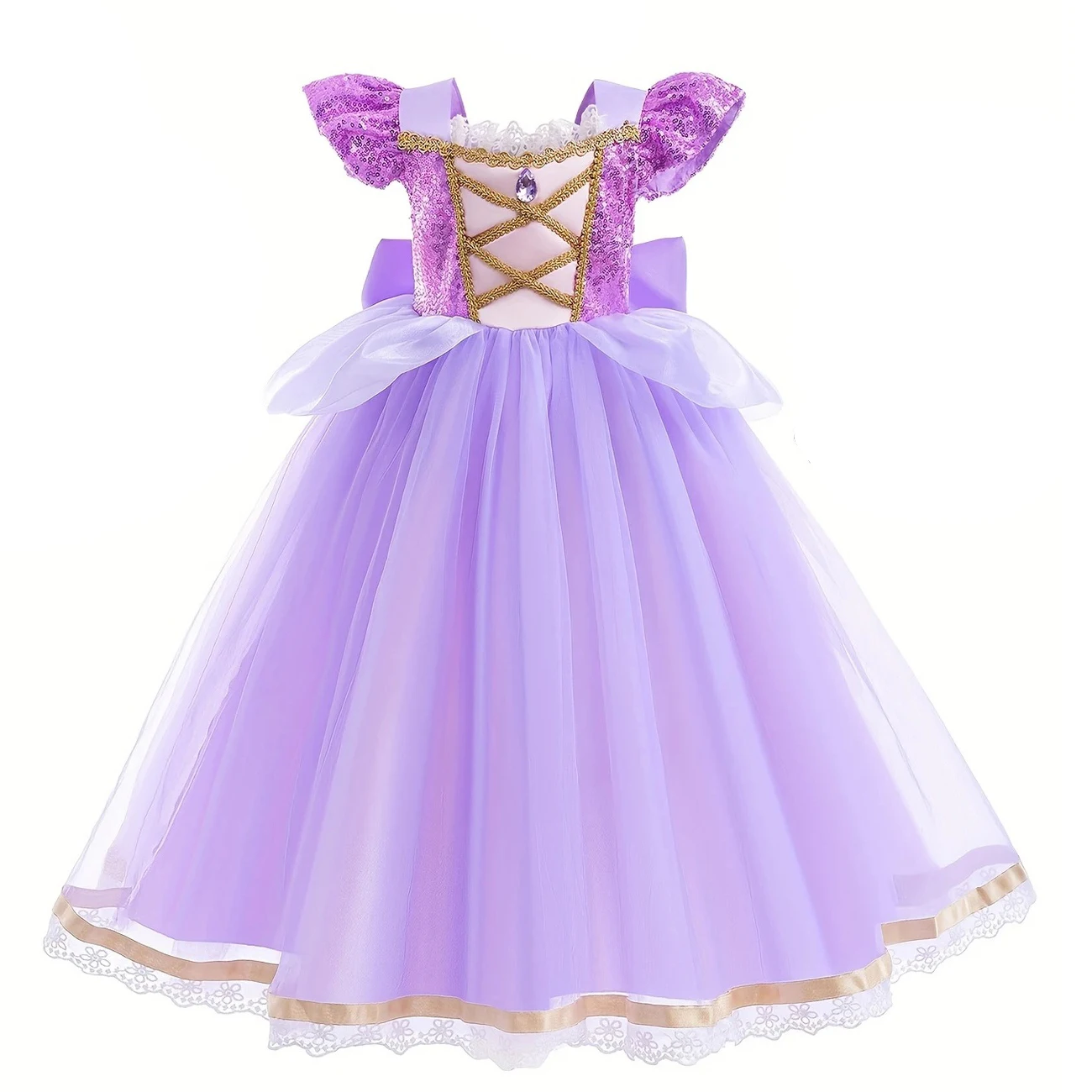 Baby Meisjes Deluxe Elegante Rapunzal Prinses Jurk Cosplay Kostuum Kids Halloween Verjaardagsfeestje Vestido Paars Gezwollen Jurken