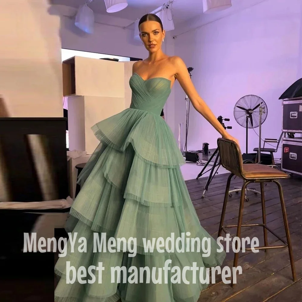 

ZHUISHU Green Evening Dress A-line Tulle Women Prom Dress Princess Tiered Pleat Sweetheart Formal Customized