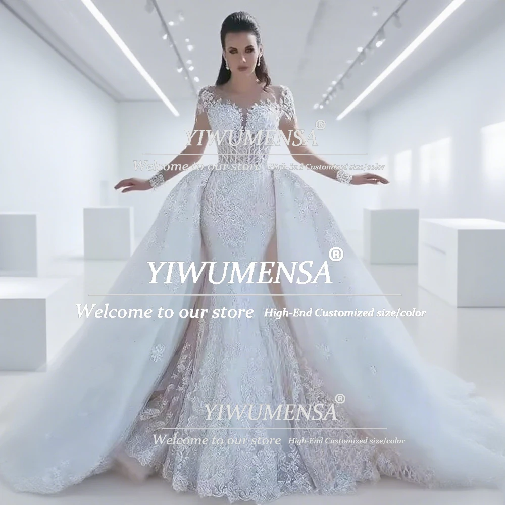 Unique Design Mermaid Wedding Dresses Detachable Train Lace Appliques Long Sleeves Bridal Gowns South African Bride Dress 2026