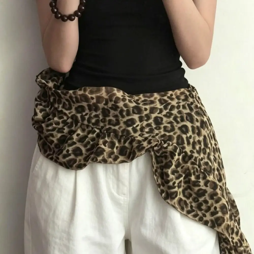 Jeans Pants Decor Leopard Lace Mini Skirt See Through Irregular Ruched Skirts Harajuku Y2K Streetwear Lace Up Ruffles Skirt