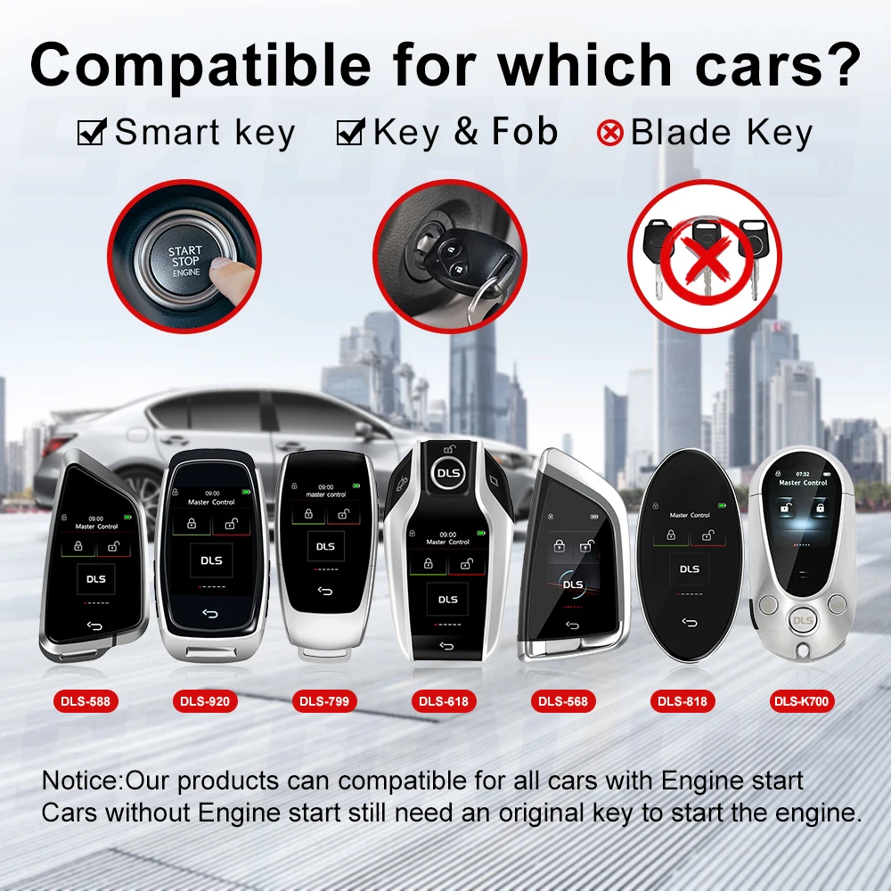 Latest Tech Smart Vehicle Key LCD Display Touch Screen PKE Open Door Lock Feature  Vehicle Keys Black