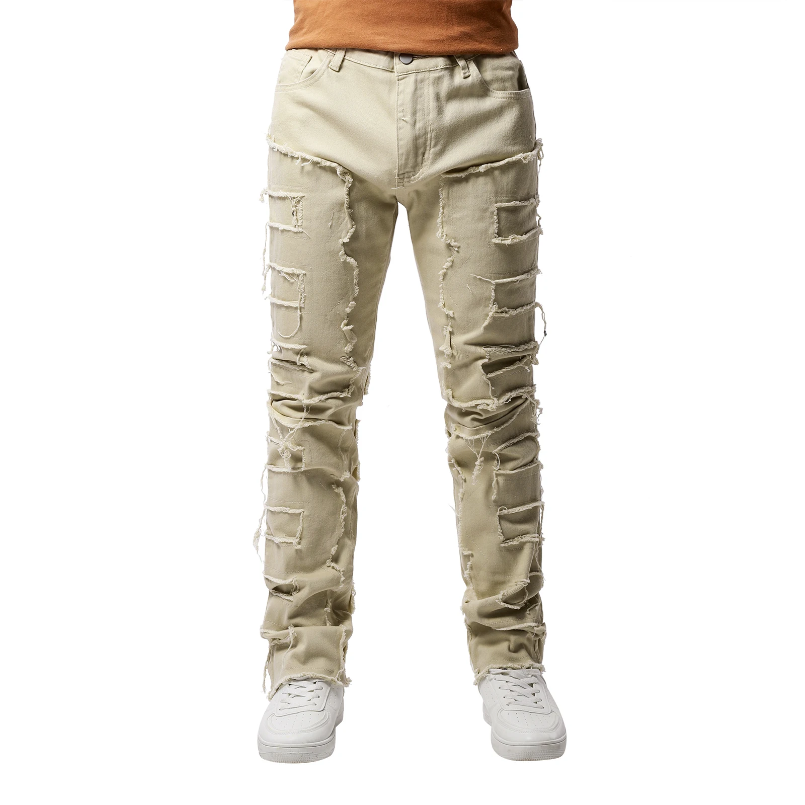 2025 New Men Ripped Stacked Jeans Distressed Slim Fit Skinny Straight Leg Jeans Fashion Hip Hop Denim Pants Casual Streetwear