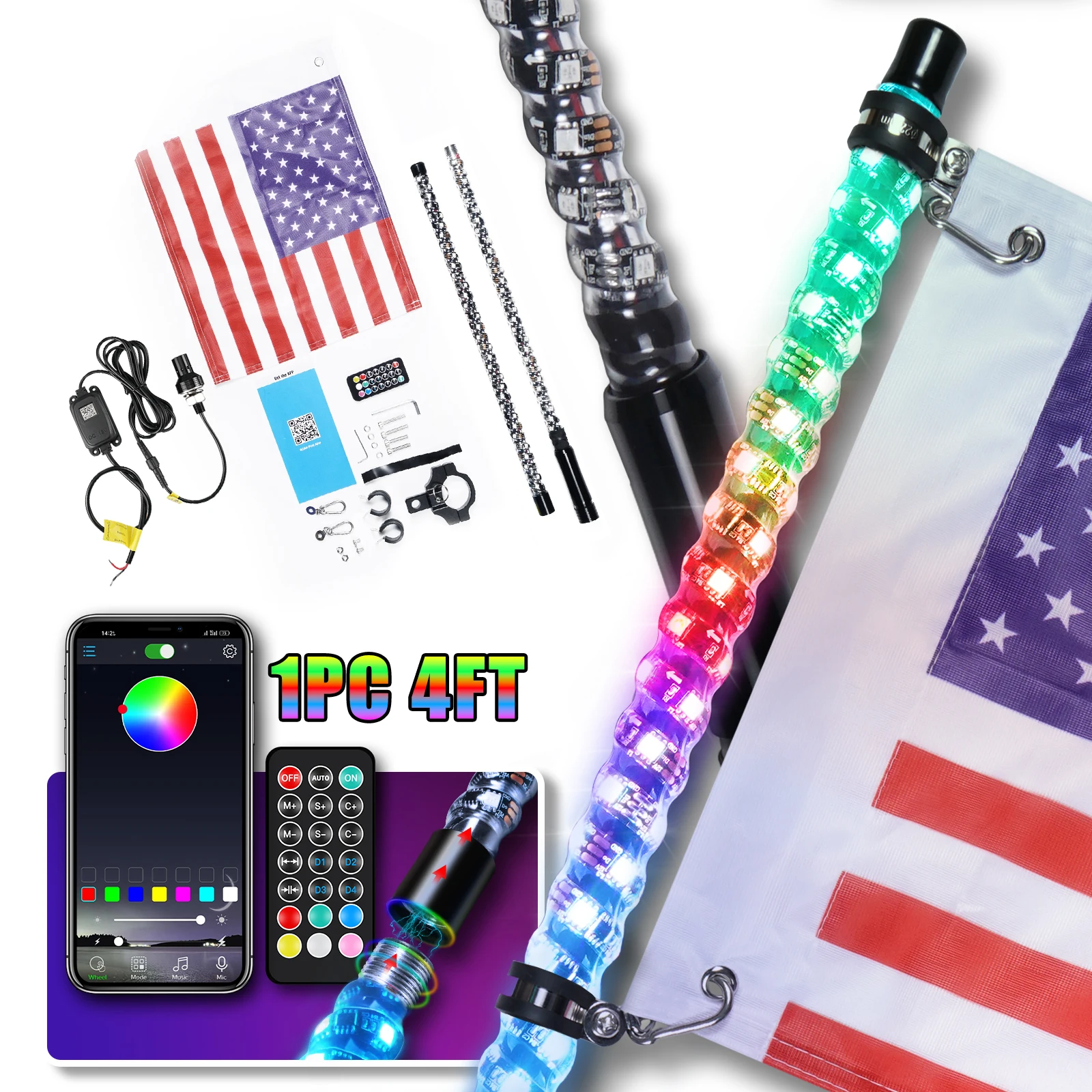 

Светодиодный фонарь BEVINSEE 1 шт., 1,2 м, разделяемый, с дистанционным управлением через приложение, для UTV, ATV, Polaris RZR, Can-Am Maverick X3, внедорожных багги