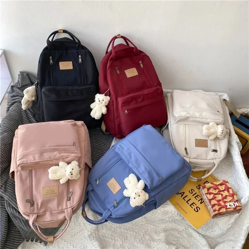 Solid Color Women Backpack High Quality Youth Waterproof Backpacks for Teenage Girls Female School Shoulder Bag Bagpack