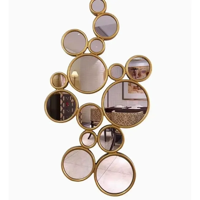 Modern Round Gold Wall Mirror Foam Style Decorative Hanging for Living Room Bedroom Home Interior Design Accent Piece Gold