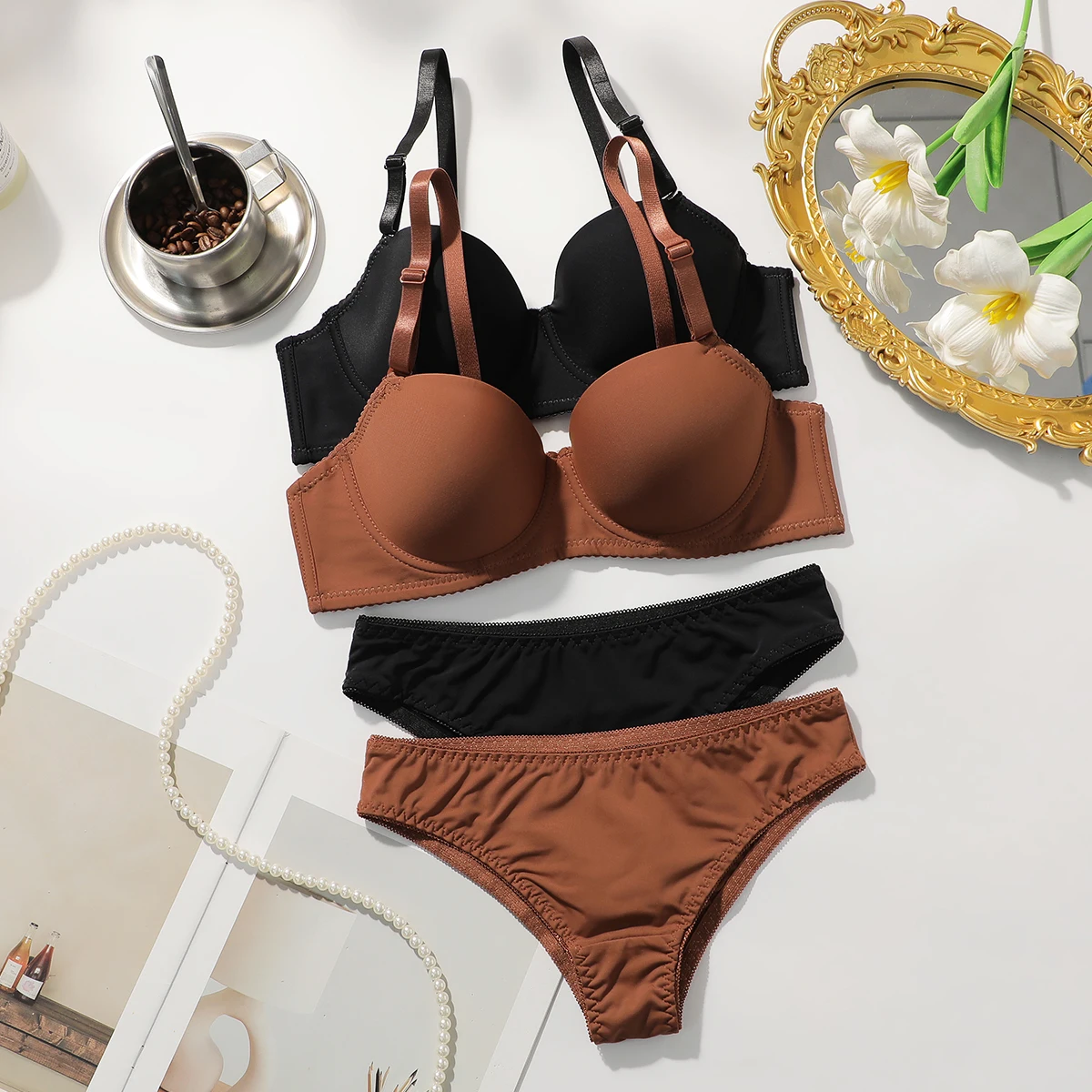 2 Set Solid Underwire Lingerie Set Women Push Up Bra Women Underwear Sets Comfortable Daily Lingerie J2611